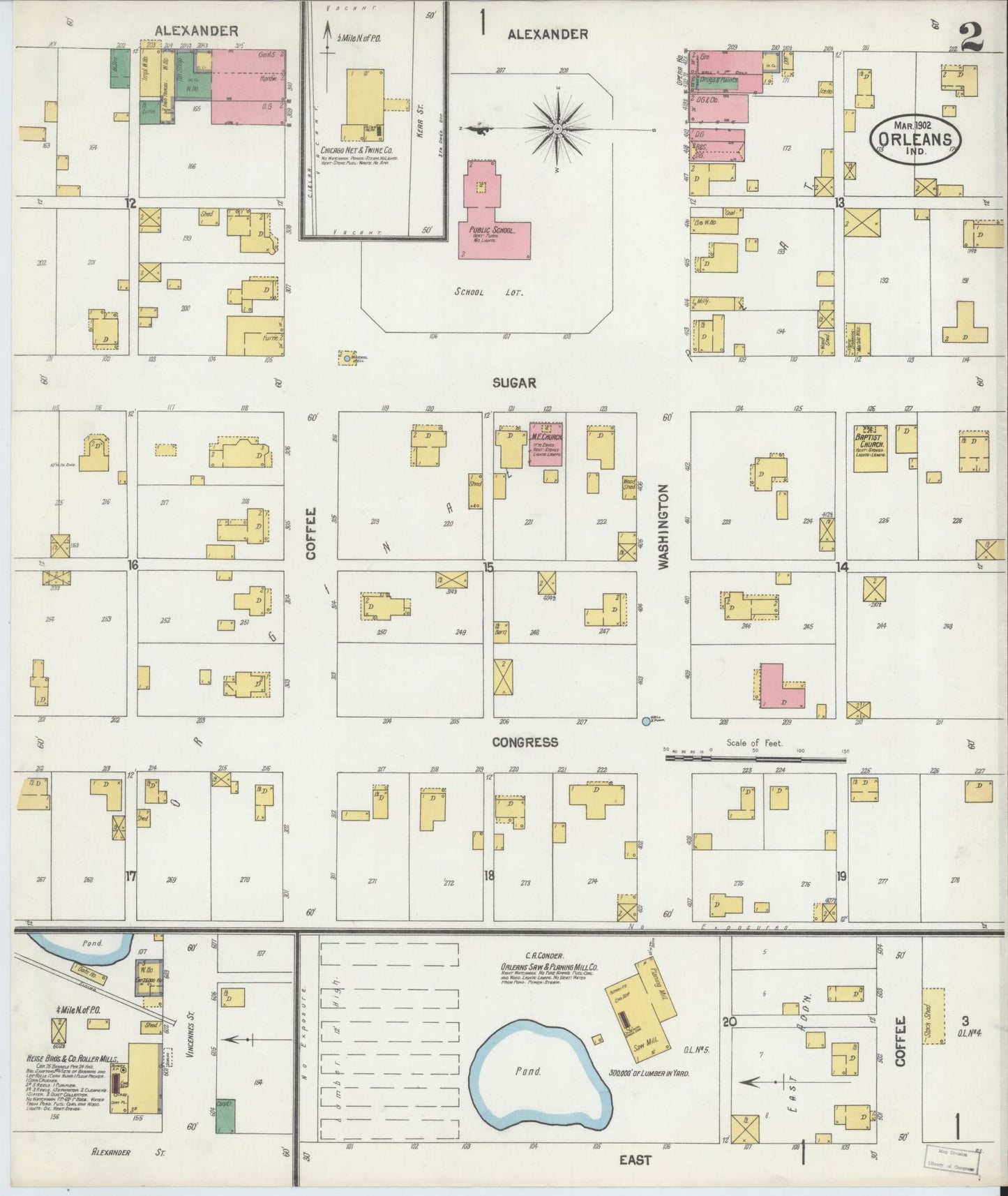 Sanborn Fire Insurance Map from Orleans, Orange County, Indiana (1902), Sheet #0002 - Complete Map Set gallery image, historic Sanborn map, vintage wall art, Indiana Indiana