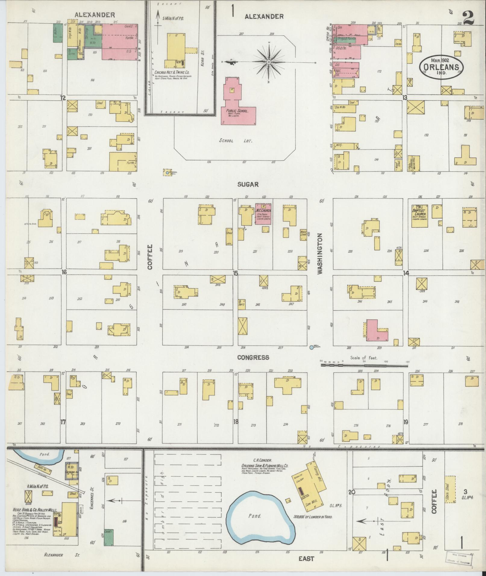 Sanborn Fire Insurance Map from Orleans, Orange County, Indiana (1902), Sheet #0002 - Complete Map Set gallery image, historic Sanborn map, vintage wall art, Indiana Indiana