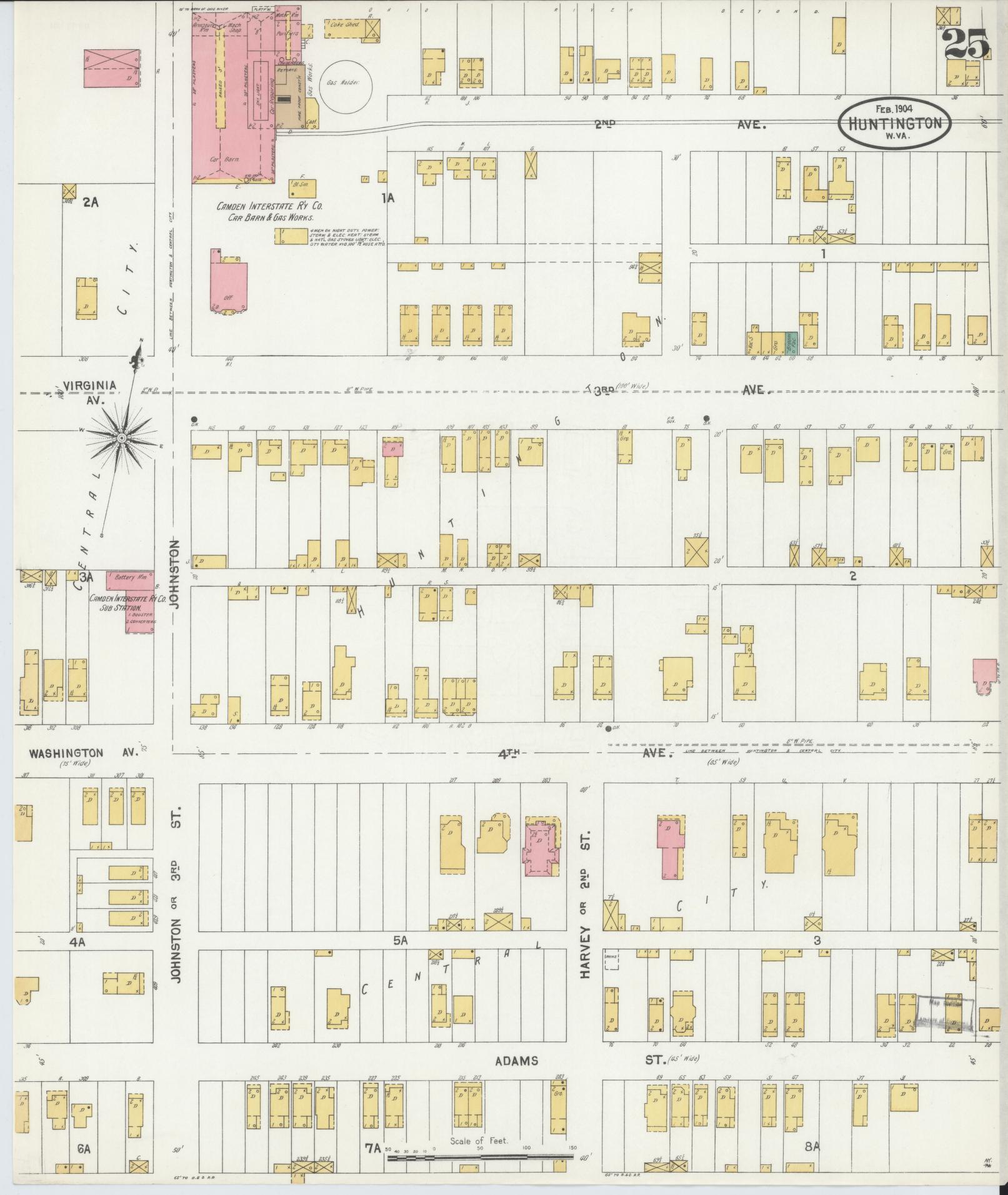 Sanborn Fire Insurance Map from Huntington, Cabell County, West Virginia (1904), Sheet #0025 - Complete Map Set gallery image, historic Sanborn map, vintage wall art, West Virginia West Virginia
