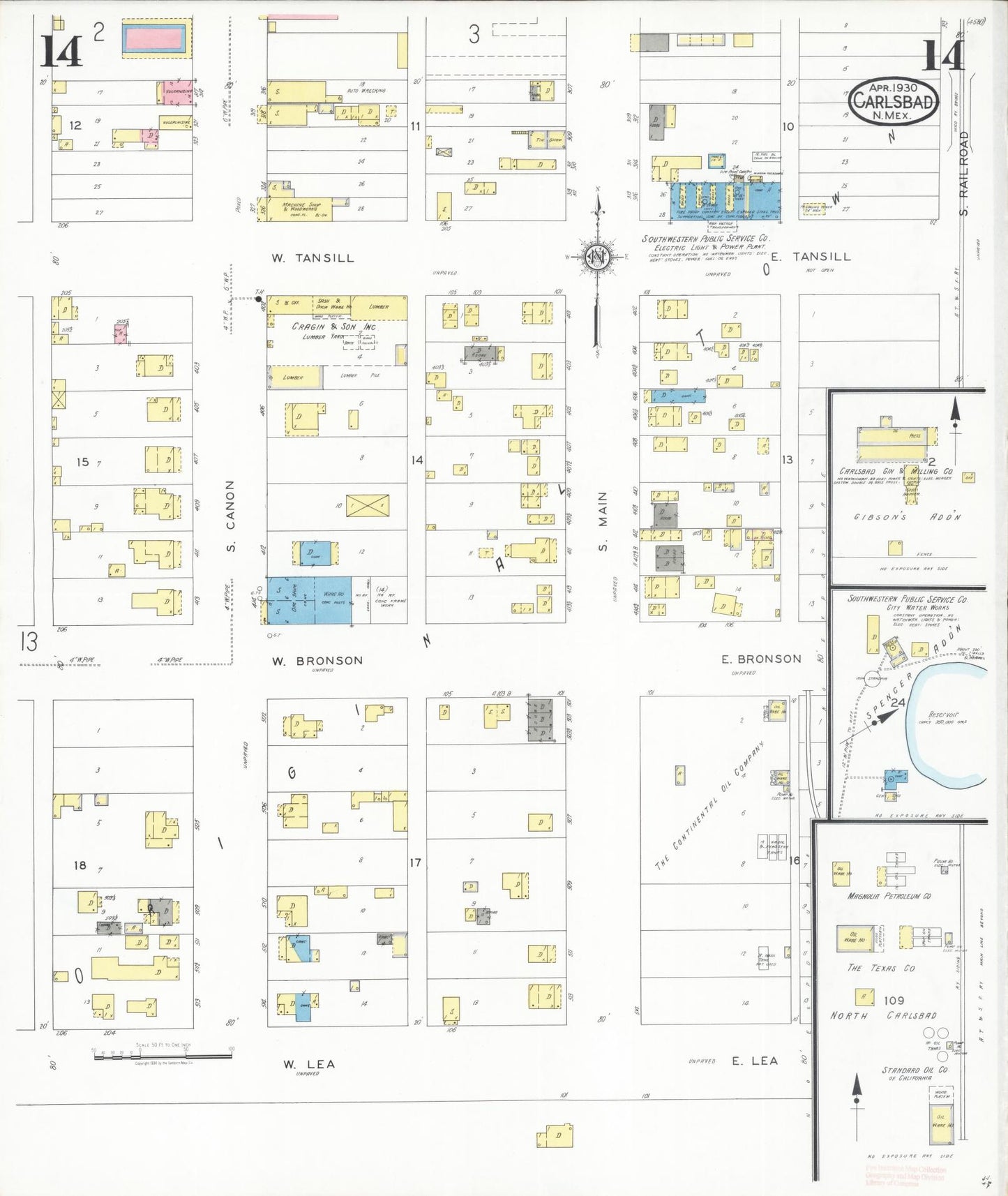 Sanborn Fire Insurance Map from Carlsbad, Eddy County, New Mexico (1930), Sheet #0014 - Complete Map Set gallery image, historic Sanborn map, vintage wall art, New Mexico New Mexico