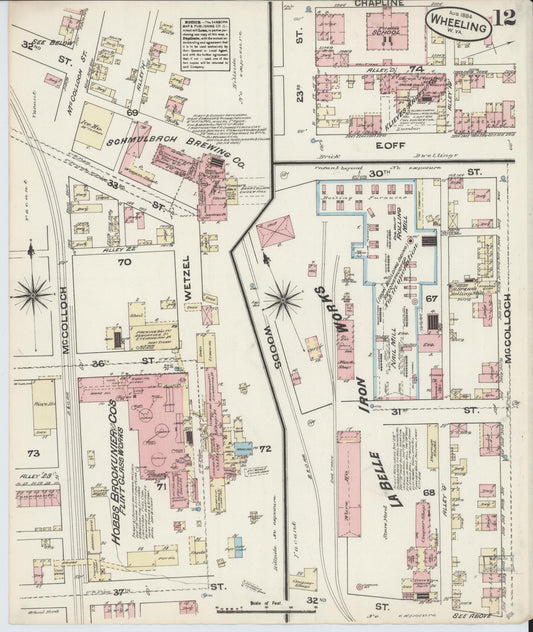 Sanborn Fire Insurance Map from Wheeling, Ohio County, West Virginia (1884), Sheet #0012 - Historic Sanborn Fire Insurance Map Print, vintage old map wall art, antique decor, genealogy gift, West Virginia West Virginia map