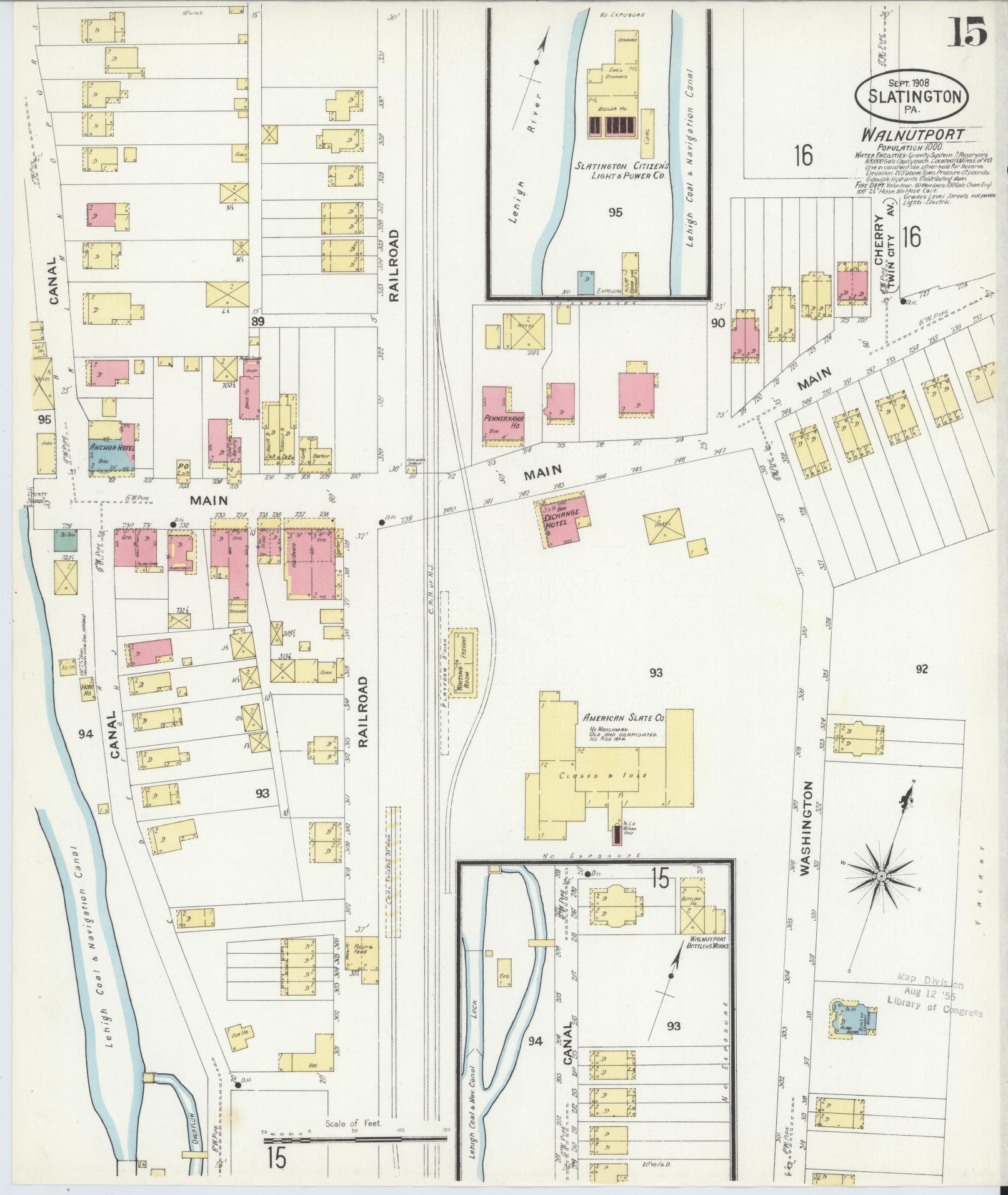 Sanborn Fire Insurance Map from Slatington, Lehigh County, Pennsylvania (1908), Sheet #0015 - Historic Sanborn Fire Insurance Map Print, vintage old map wall art, antique decor, genealogy gift, Pennsylvania Pennsylvania map