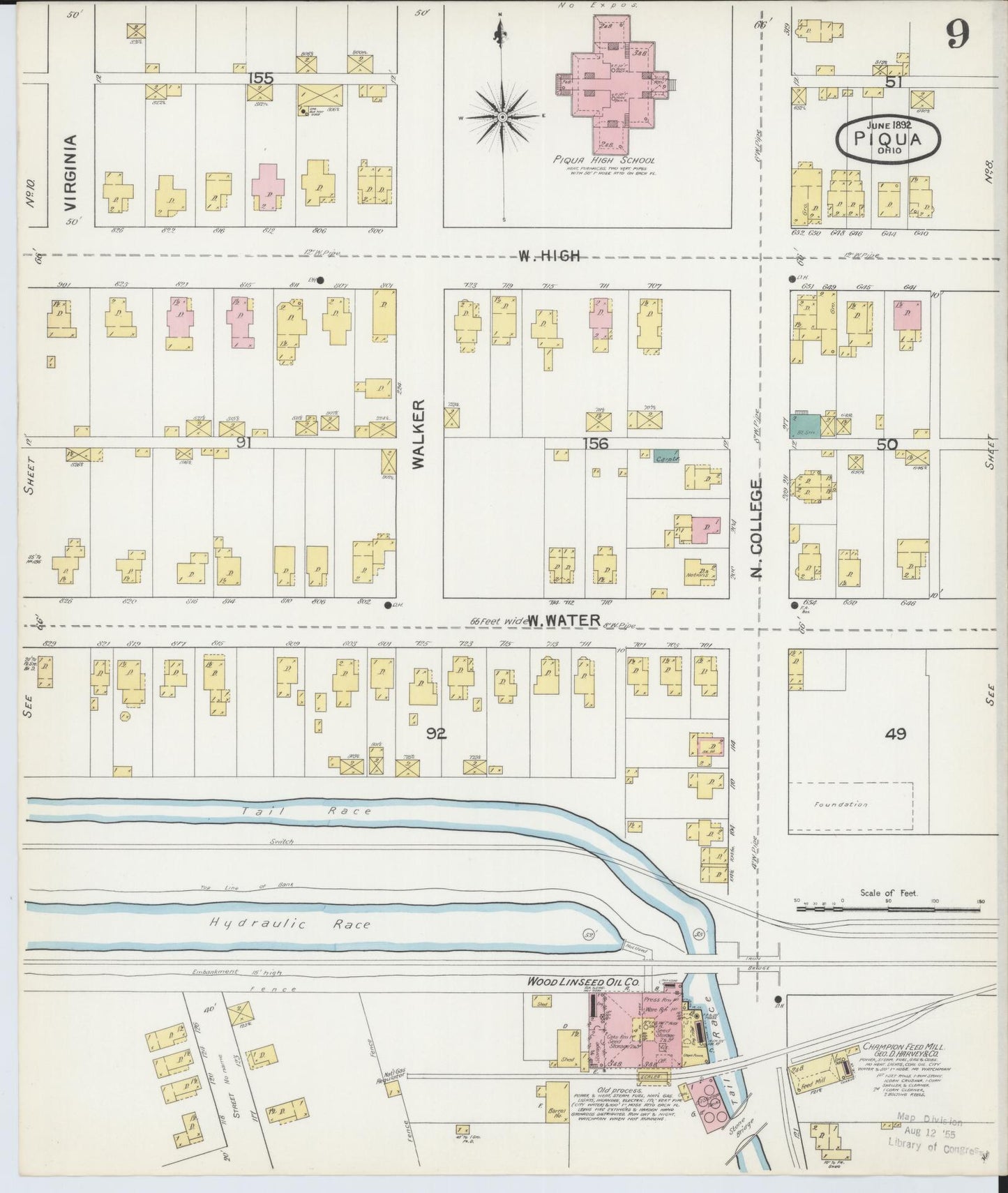 Sanborn Fire Insurance Map from Piqua, Miami County, Ohio (1892), Sheet #0009 - Complete Map Set gallery image, historic Sanborn map, vintage wall art, Ohio Ohio