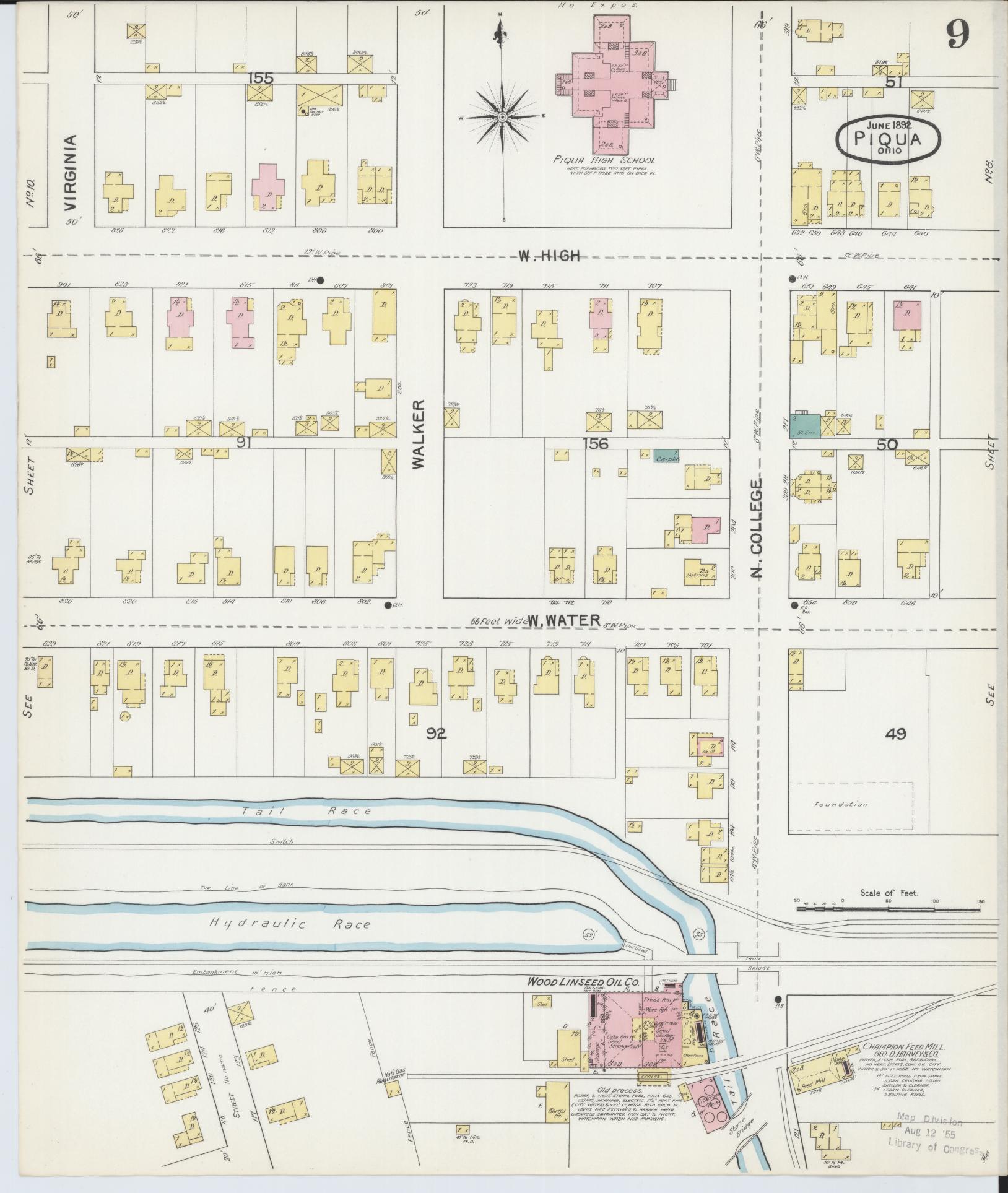 Sanborn Fire Insurance Map from Piqua, Miami County, Ohio (1892), Sheet #0009 - Complete Map Set gallery image, historic Sanborn map, vintage wall art, Ohio Ohio