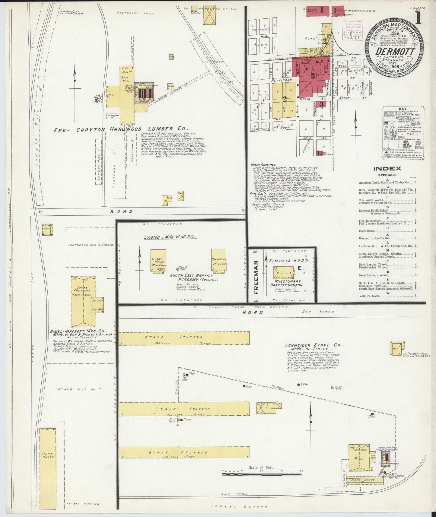 Sanborn Fire Insurance Map from Dermott, Chicot County, Arkansas (1908), Sheet #0001 - Historic Sanborn Fire Insurance Map Print, vintage old map wall art, antique decor, genealogy gift, Arkansas Arkansas map