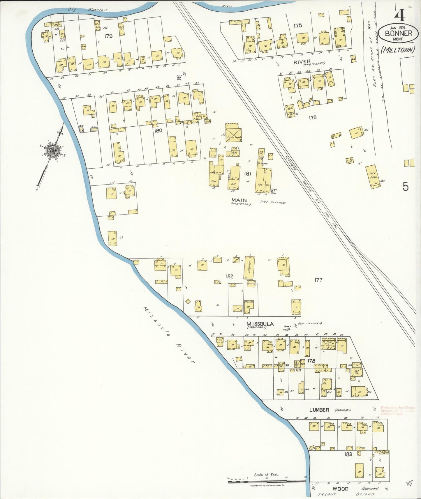 Sanborn Fire Insurance Map from Bonner, Missoula County, Montana (1921), Sheet #0004 - Historic Sanborn Fire Insurance Map Print, vintage old map wall art, antique decor, genealogy gift, Montana Montana map
