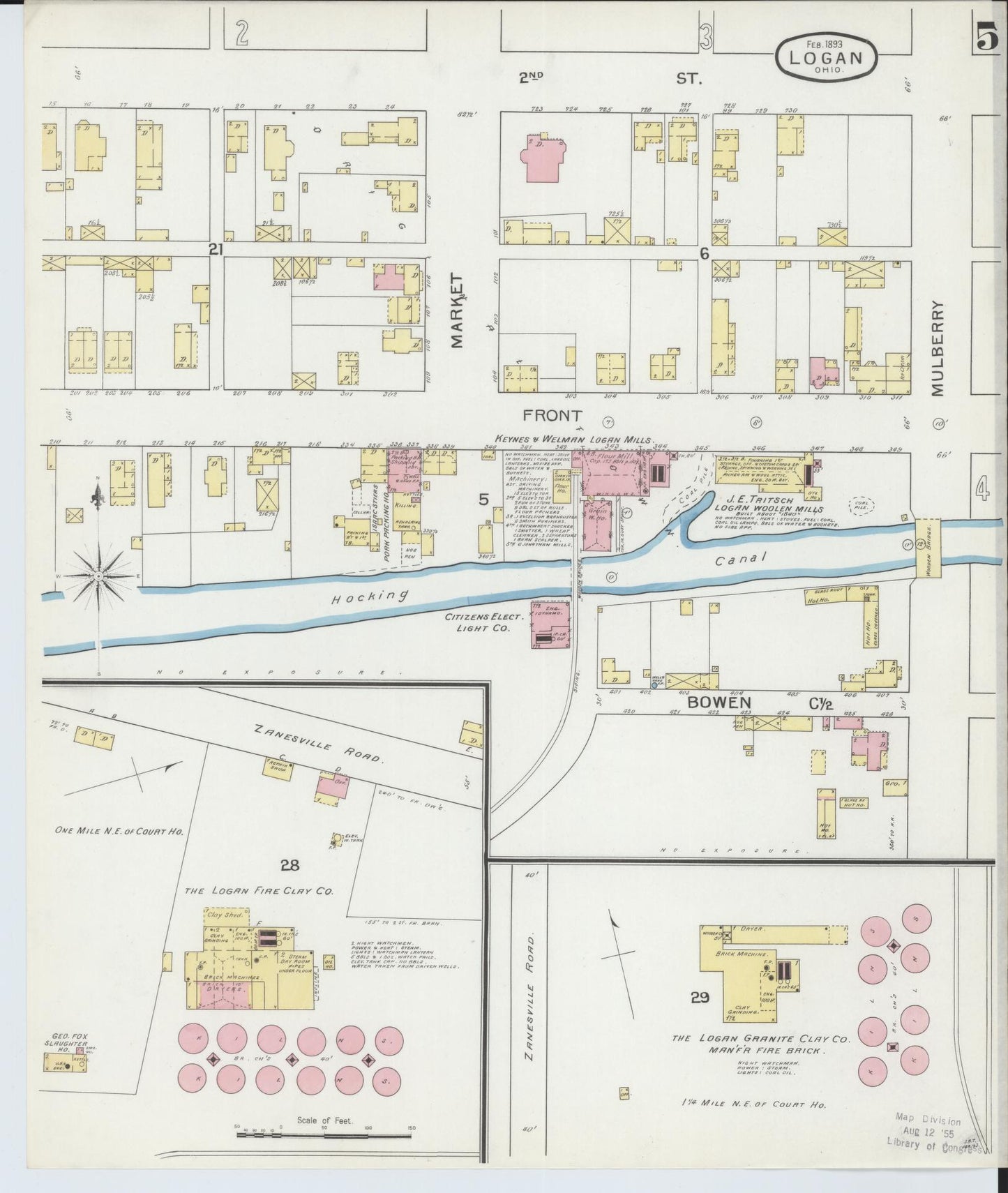 Sanborn Fire Insurance Map from Logan, Hocking County, Ohio (1893), Sheet #0005 - Historic Sanborn Fire Insurance Map Print, vintage old map wall art, antique decor, genealogy gift, Ohio Ohio map