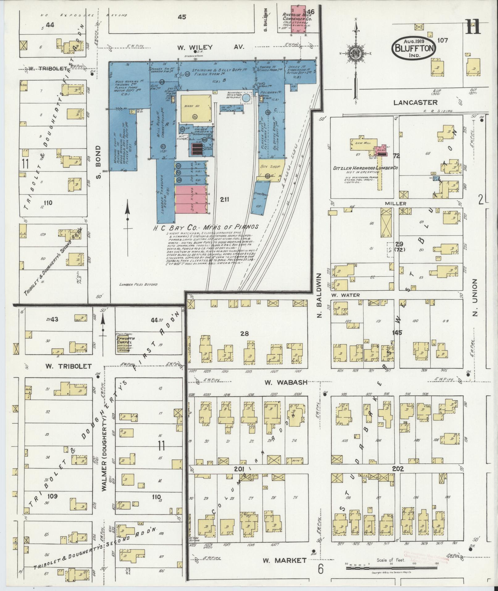 Sanborn Fire Insurance Map from Bluffton, Wells County, Indiana (1919), Sheet #0011 - Complete Map Set gallery image, historic Sanborn map, vintage wall art, Indiana Indiana