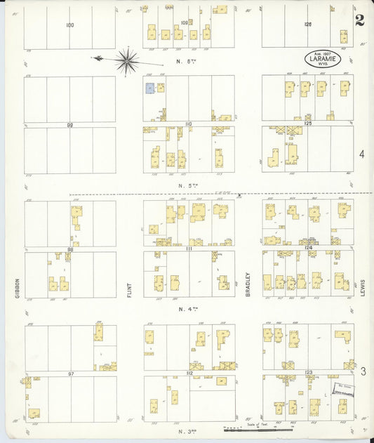 Sanborn Fire Insurance Map from Laramie, Albany County, Wyoming (1907), Sheet #0002 - Historic Sanborn Fire Insurance Map Print, vintage old map wall art, antique decor, genealogy gift, Wyoming Wyoming map