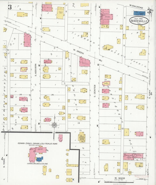 Sanborn Fire Insurance Map from Bensenville, Dupage County, Illinois (1926), Sheet #0003 - Historic Sanborn Fire Insurance Map Print, vintage old map wall art, antique decor, genealogy gift, Illinois Illinois map