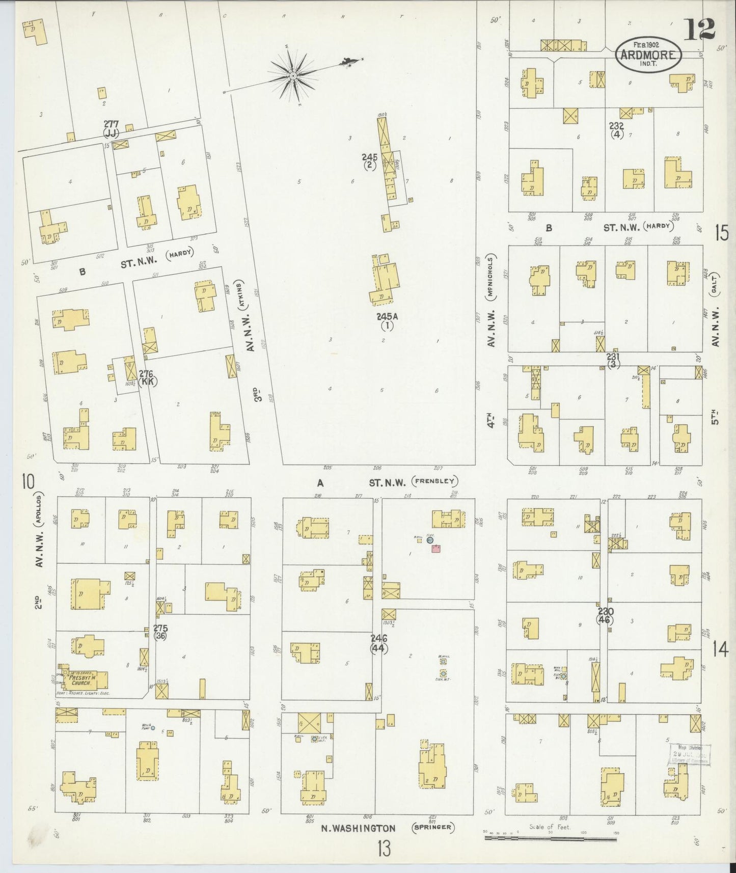 Sanborn Fire Insurance Map from Ardmore, Carter County, Oklahoma (1902), Sheet #0012 - Complete Map Set gallery image, historic Sanborn map, vintage wall art, Oklahoma Oklahoma