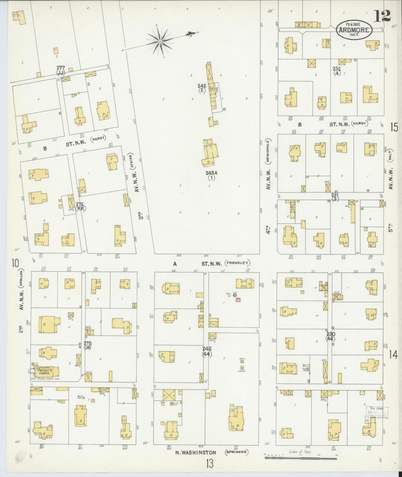 Sanborn Fire Insurance Map from Ardmore, Carter County, Oklahoma (1902), Sheet #0012 - Complete Map Set gallery image, historic Sanborn map, vintage wall art, Oklahoma Oklahoma