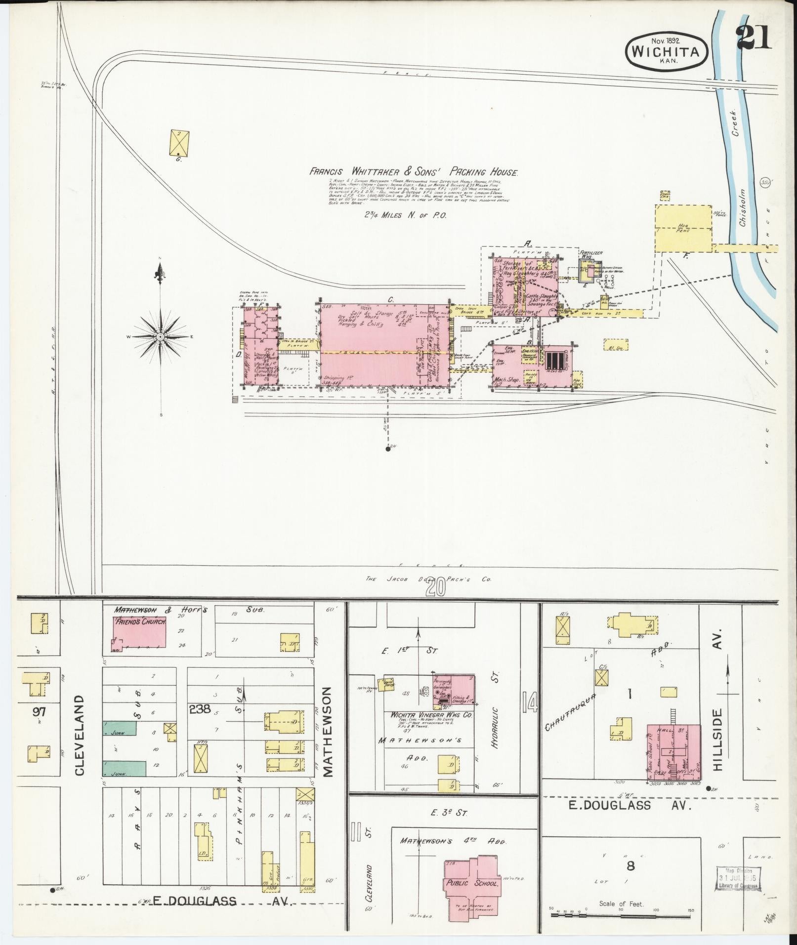 Sanborn Fire Insurance Map from Wichita, Sedgwick County, Kansas (1892), Sheet #0021 - Complete Map Set gallery image, historic Sanborn map, vintage wall art, Kansas Kansas