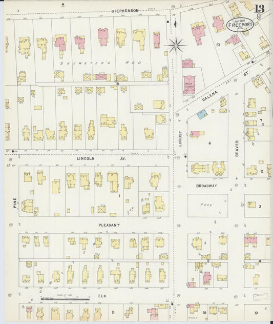 Sanborn Fire Insurance Map from Freeport, Stephenson County, Illinois (1897), Sheet #0013 - Historic Sanborn Fire Insurance Map Print, vintage old map wall art, antique decor, genealogy gift, Illinois Illinois map
