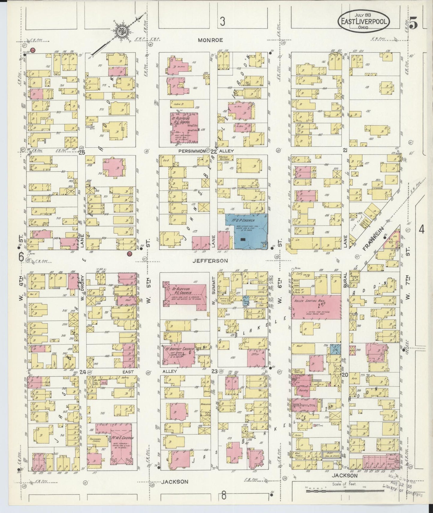 Sanborn Fire Insurance Map from East Liverpool, Columbiana County, Ohio (1913), Sheet #0005 - Historic Sanborn Fire Insurance Map Print, vintage old map wall art, antique decor, genealogy gift, Ohio Ohio map