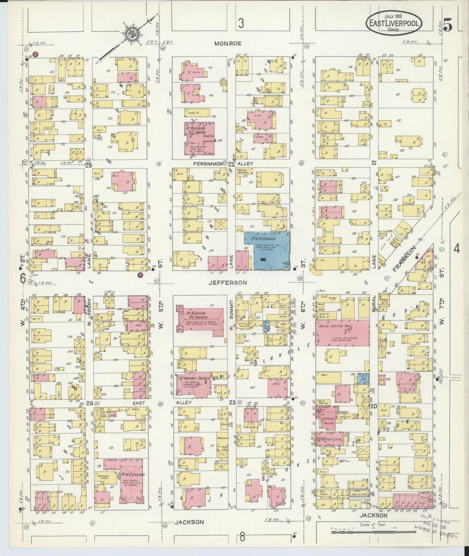 Sanborn Fire Insurance Map from East Liverpool, Columbiana County, Ohio (1913), Sheet #0005 - Historic Sanborn Fire Insurance Map Print, vintage old map wall art, antique decor, genealogy gift, Ohio Ohio map