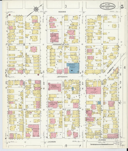 Sanborn Fire Insurance Map from East Liverpool, Columbiana County, Ohio (1913), Sheet #0005 - Historic Sanborn Fire Insurance Map Print, vintage old map wall art, antique decor, genealogy gift, Ohio Ohio map