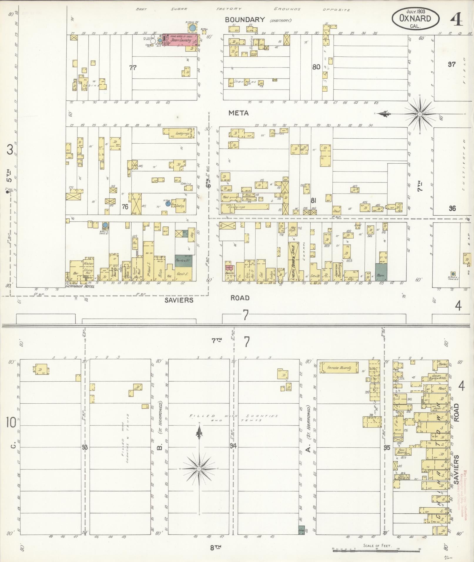 Sanborn Fire Insurance Map from Oxnard, Ventura County, California (1903), Sheet #0004 - Complete Map Set gallery image, historic Sanborn map, vintage wall art, California California