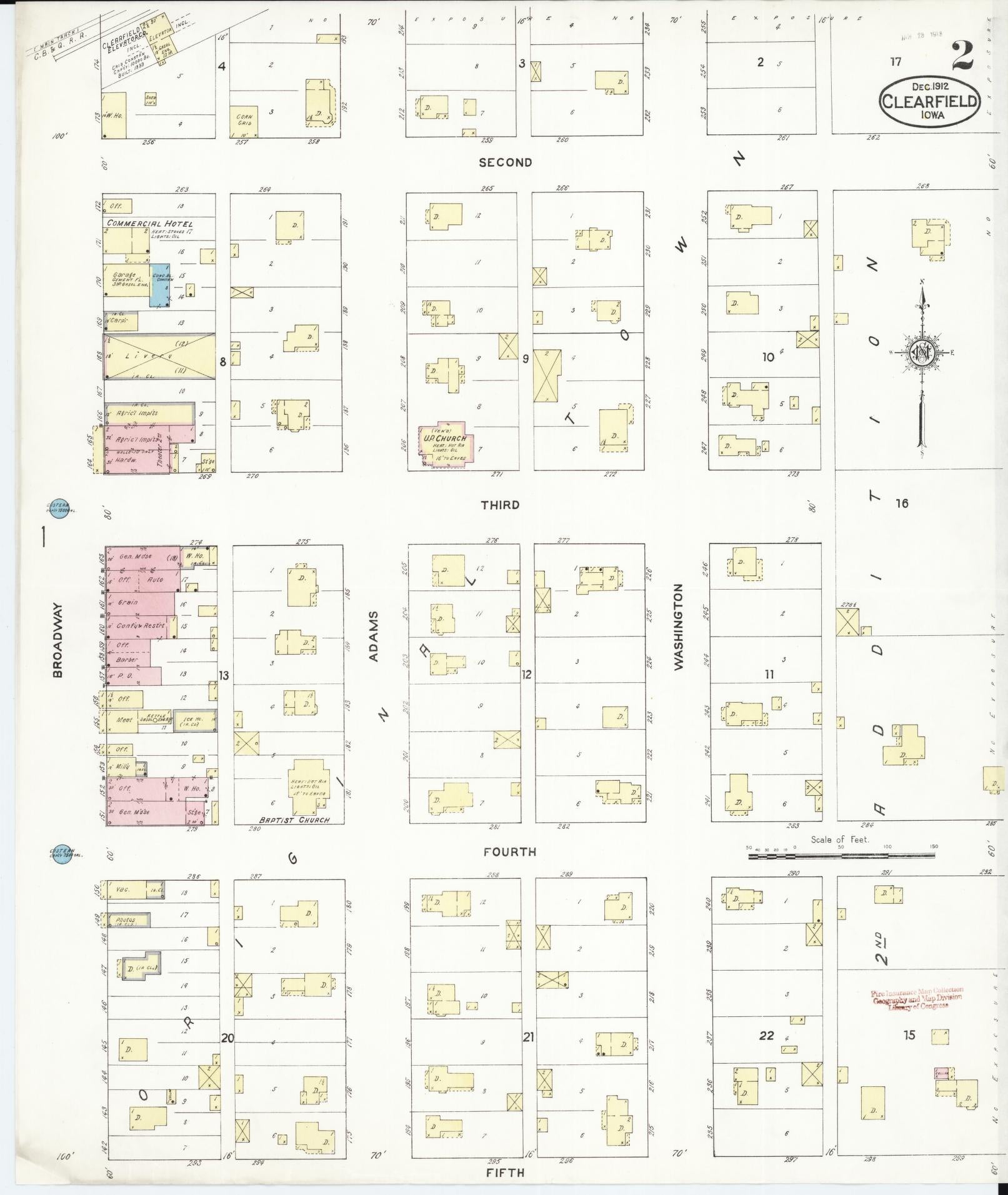 Sanborn Fire Insurance Map from Clearfield, Taylor County, Iowa (1912), Sheet #0002 - Historic Sanborn Fire Insurance Map Print, vintage old map wall art