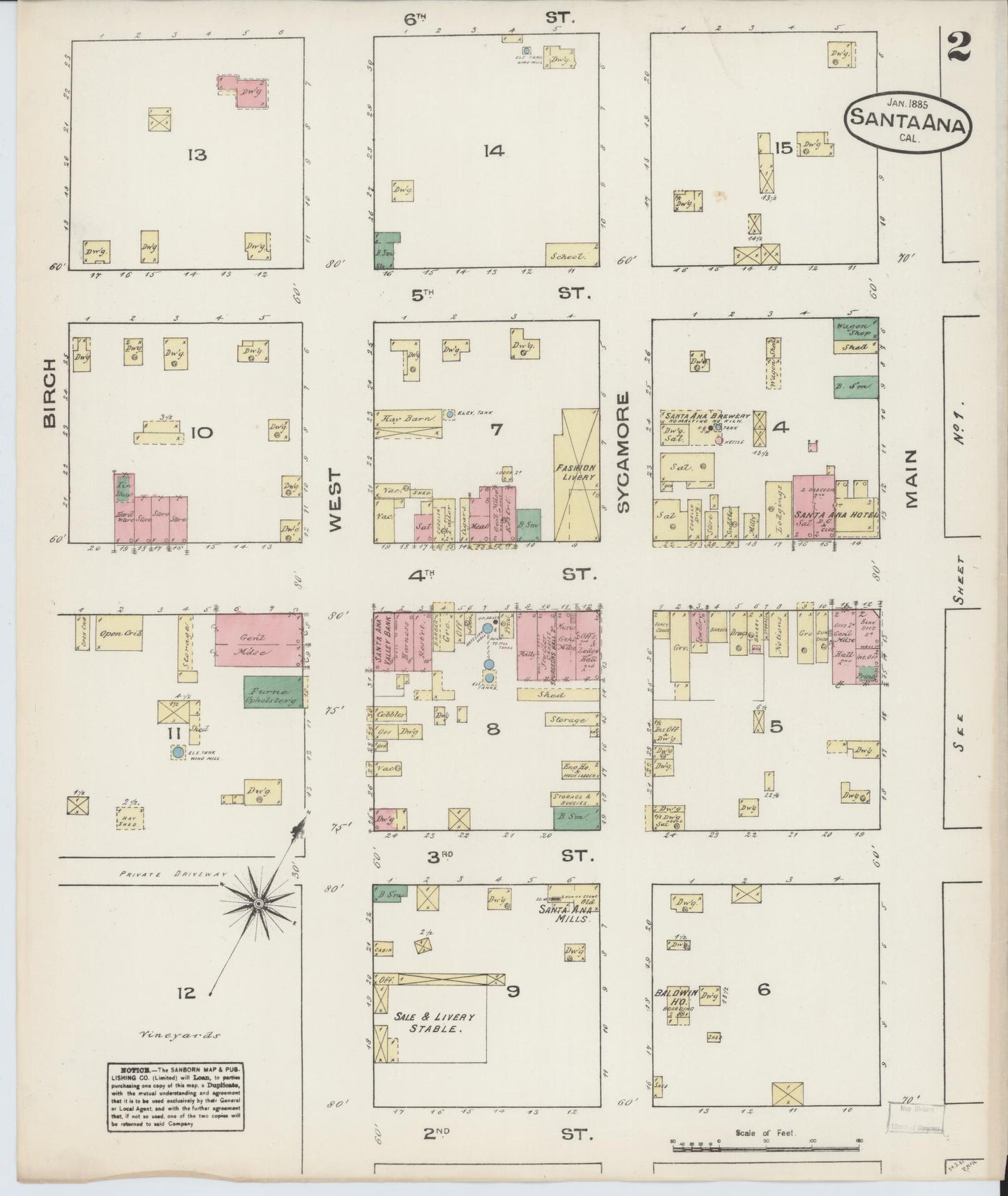 Sanborn Fire Insurance Map from Santa Ana, Orange County, California (1885), Sheet #0002 - Complete Map Set gallery image, historic Sanborn map, vintage wall art, California California