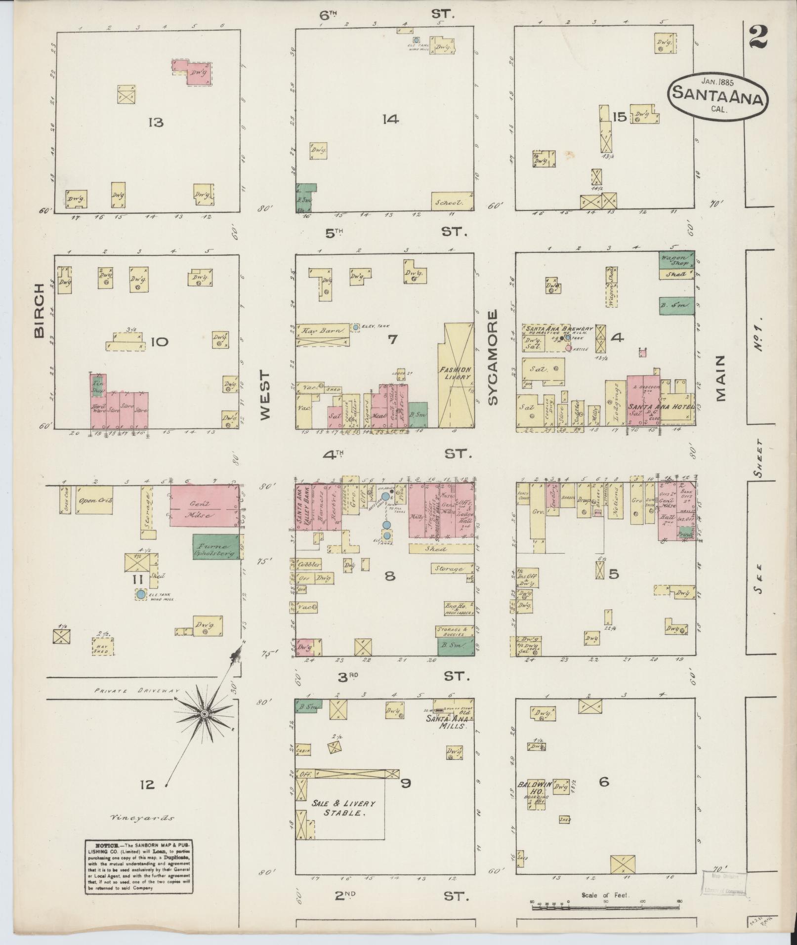 Sanborn Fire Insurance Map from Santa Ana, Orange County, California (1885), Sheet #0002 - Complete Map Set gallery image, historic Sanborn map, vintage wall art, California California