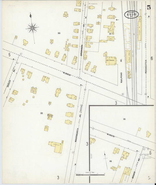 Sanborn Fire Insurance Map from Avon, Livingston County, New York (1904), Sheet #0005 - Historic Sanborn Fire Insurance Map Print, vintage old map wall art, antique decor, genealogy gift, New York New York map