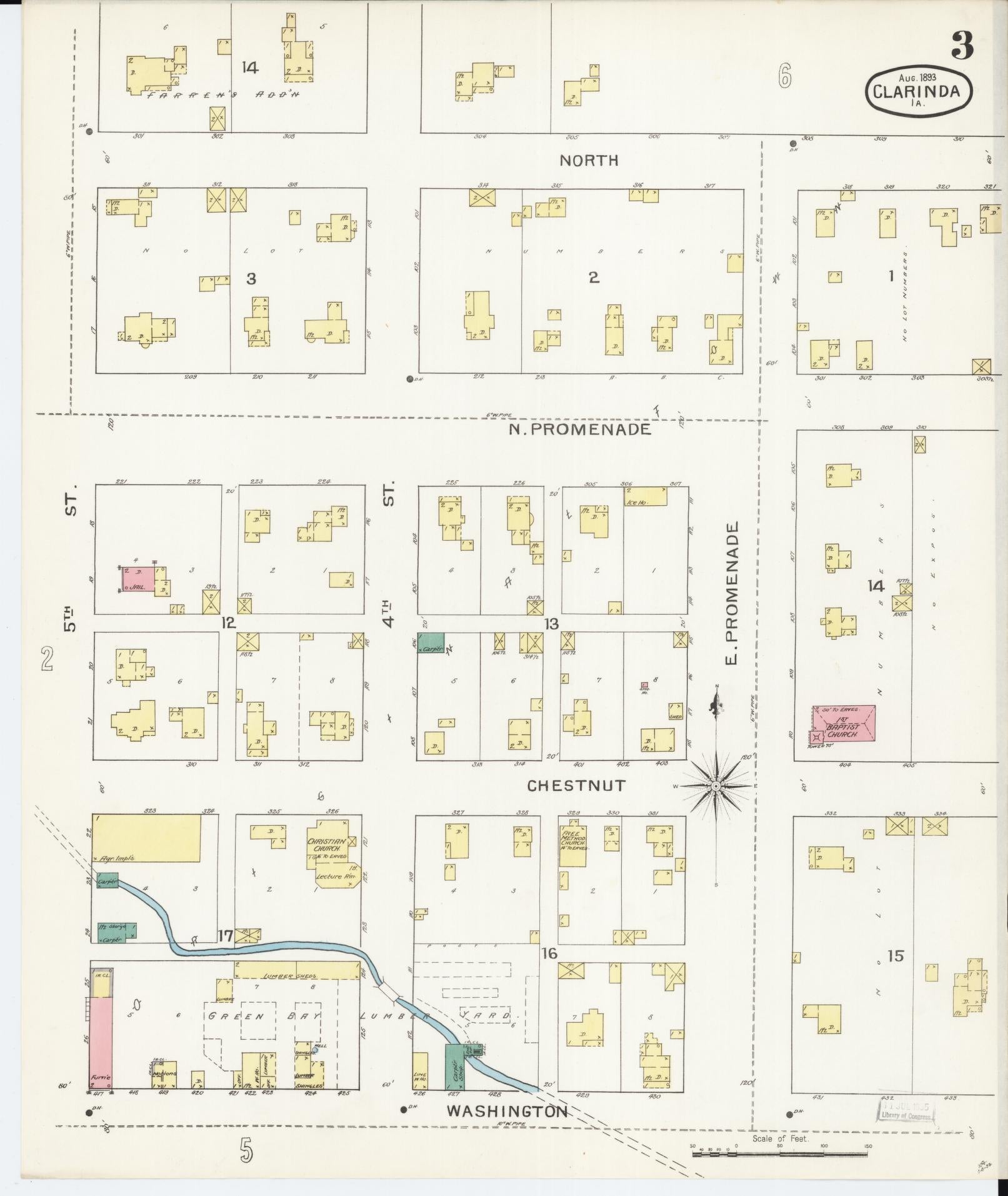 Sanborn Fire Insurance Map from Clarinda, Page County, Iowa (1893), Sheet #0003 - Historic Sanborn Fire Insurance Map Print, vintage old map wall art