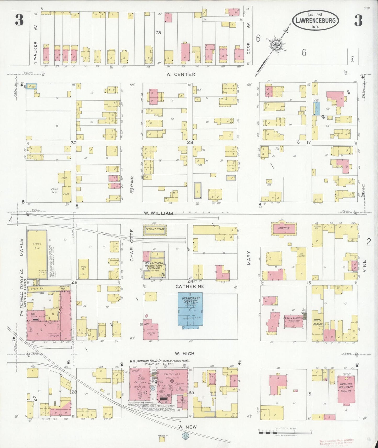 Sanborn Fire Insurance Map from Lawrenceburg, Dearborn County, Indiana (1931), Sheet #0003 - Historic Sanborn Fire Insurance Map Print, vintage old map wall art, antique decor, genealogy gift, Indiana Indiana map