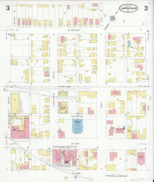 Sanborn Fire Insurance Map from Lawrenceburg, Dearborn County, Indiana (1931), Sheet #0003 - Historic Sanborn Fire Insurance Map Print, vintage old map wall art, antique decor, genealogy gift, Indiana Indiana map