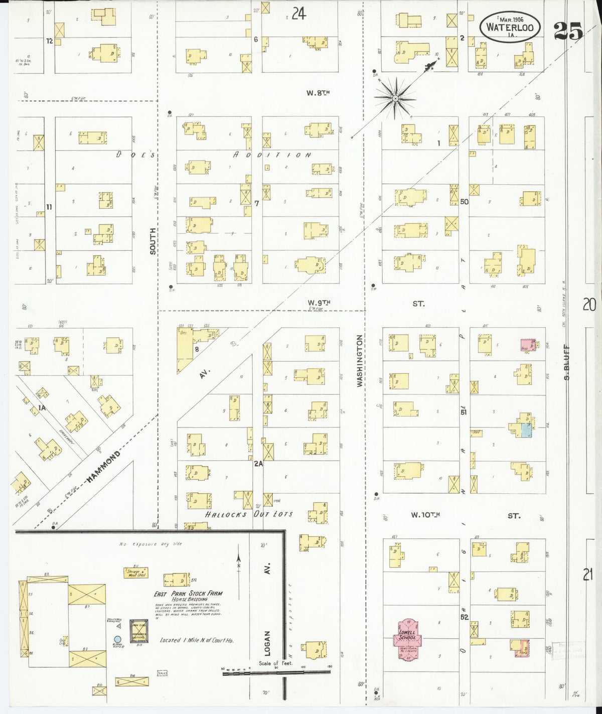 Sanborn Fire Insurance Map from Waterloo, Black Hawk County, Iowa (1906), Sheet #0025 - Historic Sanborn Fire Insurance Map Print, vintage old map wall art
