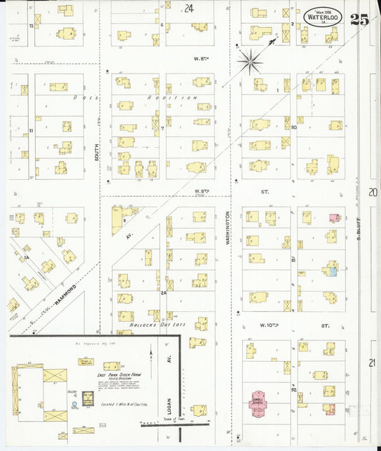 Sanborn Fire Insurance Map from Waterloo, Black Hawk County, Iowa (1906), Sheet #0025 - Historic Sanborn Fire Insurance Map Print, vintage old map wall art