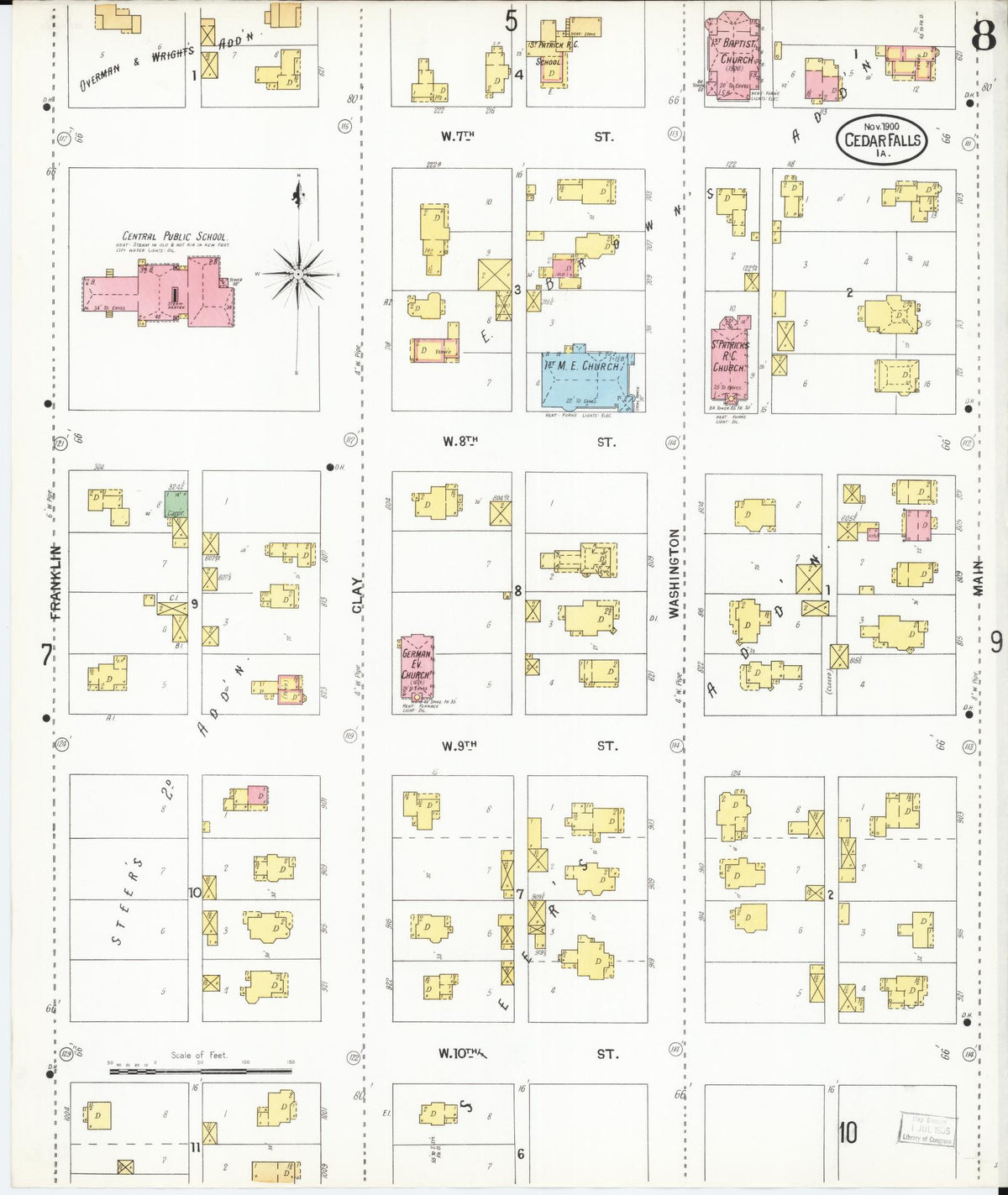 Sanborn Fire Insurance Map from Cedar Falls, Black Hawk County, Iowa (1900), Sheet #0008 - Historic Sanborn Fire Insurance Map Print
