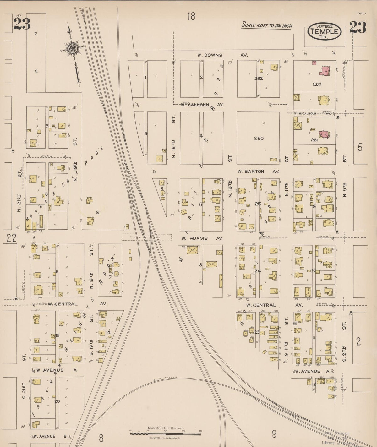 Sanborn Fire Insurance Map from Temple, Bell County, Texas (1922), Sheet #0023 - Complete Map Set gallery image, historic Sanborn map, vintage wall art, Texas Texas