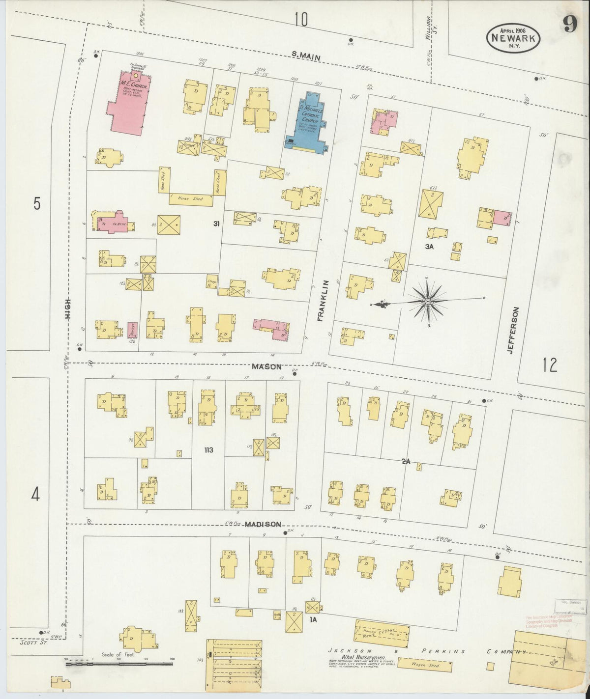 Sanborn Fire Insurance Map from Newark, Wayne County, New York (1906), Sheet #0009 - Complete Map Set gallery image, historic Sanborn map, vintage wall art, New York New York