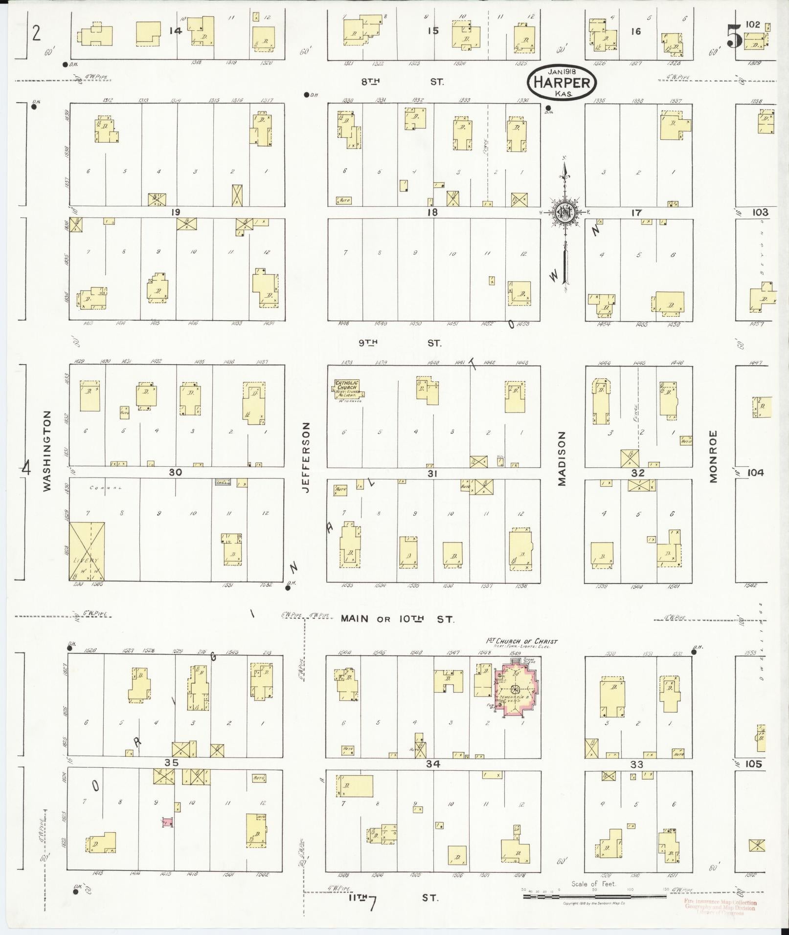 Sanborn Fire Insurance Map from Harper, Harper County, Kansas (1918), Sheet #0005 - Historic Sanborn Fire Insurance Map Print, vintage old map wall art, antique decor, genealogy gift, Kansas Kansas map