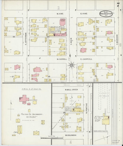 Sanborn Fire Insurance Map from Rochester, Fulton County, Indiana (1895), Sheet #0007 - Historic Sanborn Fire Insurance Map Print, vintage old map wall art, antique decor, genealogy gift, Indiana Indiana map