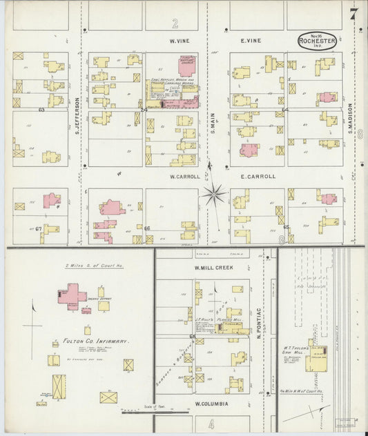 Sanborn Fire Insurance Map from Rochester, Fulton County, Indiana (1895), Sheet #0007 - Historic Sanborn Fire Insurance Map Print, vintage old map wall art, antique decor, genealogy gift, Indiana Indiana map