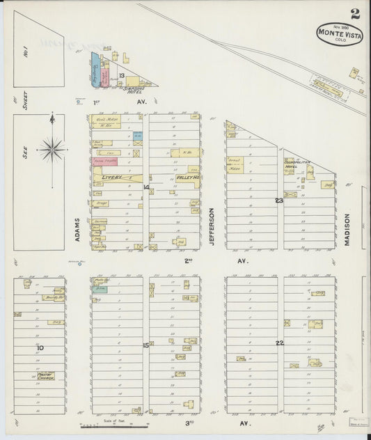 Sanborn Fire Insurance Map from Monte Vista, Rio Grande County, Colorado (1890), Sheet #0002 - Historic Sanborn Fire Insurance Map Print, vintage old map wall art, antique decor, genealogy gift, Colorado Colorado map