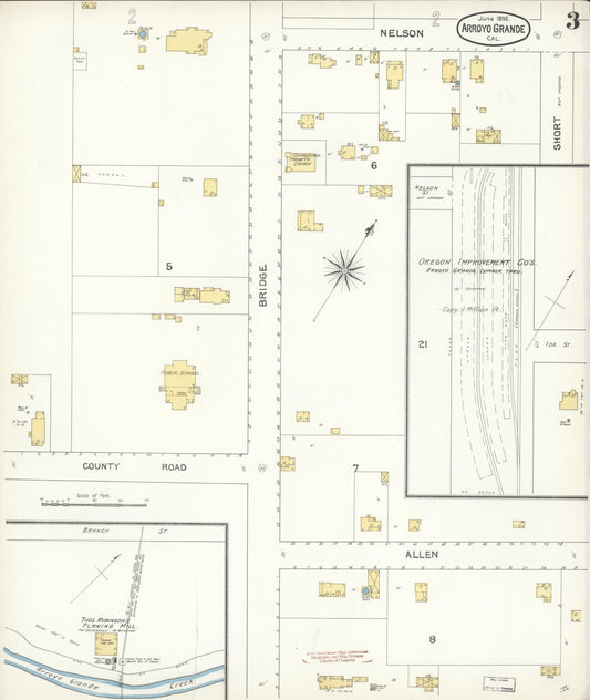 Sanborn Fire Insurance Map from Arroyo Grande, San Luis Obispo County, California (1895), Sheet #0003 - Historic Sanborn Fire Insurance Map Print, vintage old map wall art, antique decor, genealogy gift, California California map