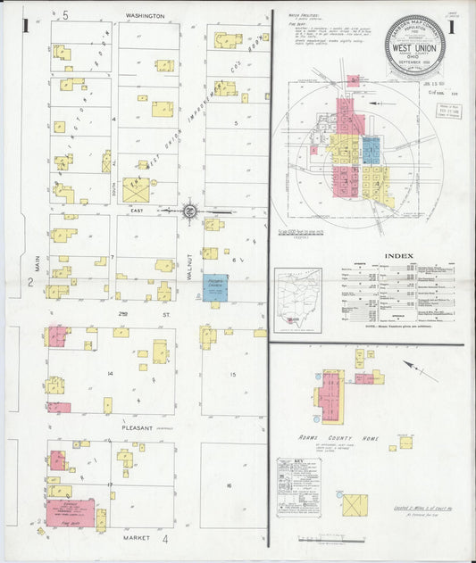 Sanborn Fire Insurance Map from West Union, Adams County, Ohio (1930), Sheet #0001 - Complete Map Set gallery image, historic Sanborn map, vintage wall art, Ohio Ohio