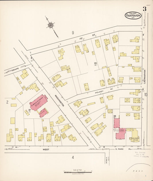 Sanborn Fire Insurance Map from Fair Haven, Rutland County, Vermont (1922), Sheet #0003 - Historic Sanborn Fire Insurance Map Print, vintage old map wall art, antique decor, genealogy gift, Vermont Vermont map