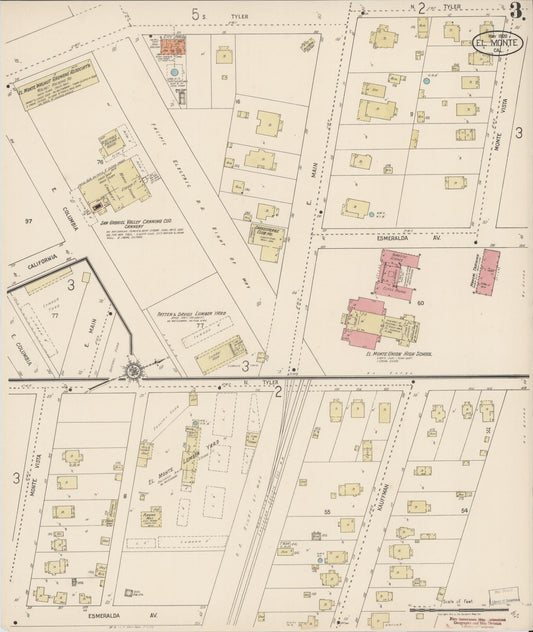 Sanborn Fire Insurance Map from El Monte, Los Angeles County, California (1920), Sheet #0003 - Historic Sanborn Fire Insurance Map Print, vintage old map wall art, antique decor, genealogy gift, California California map
