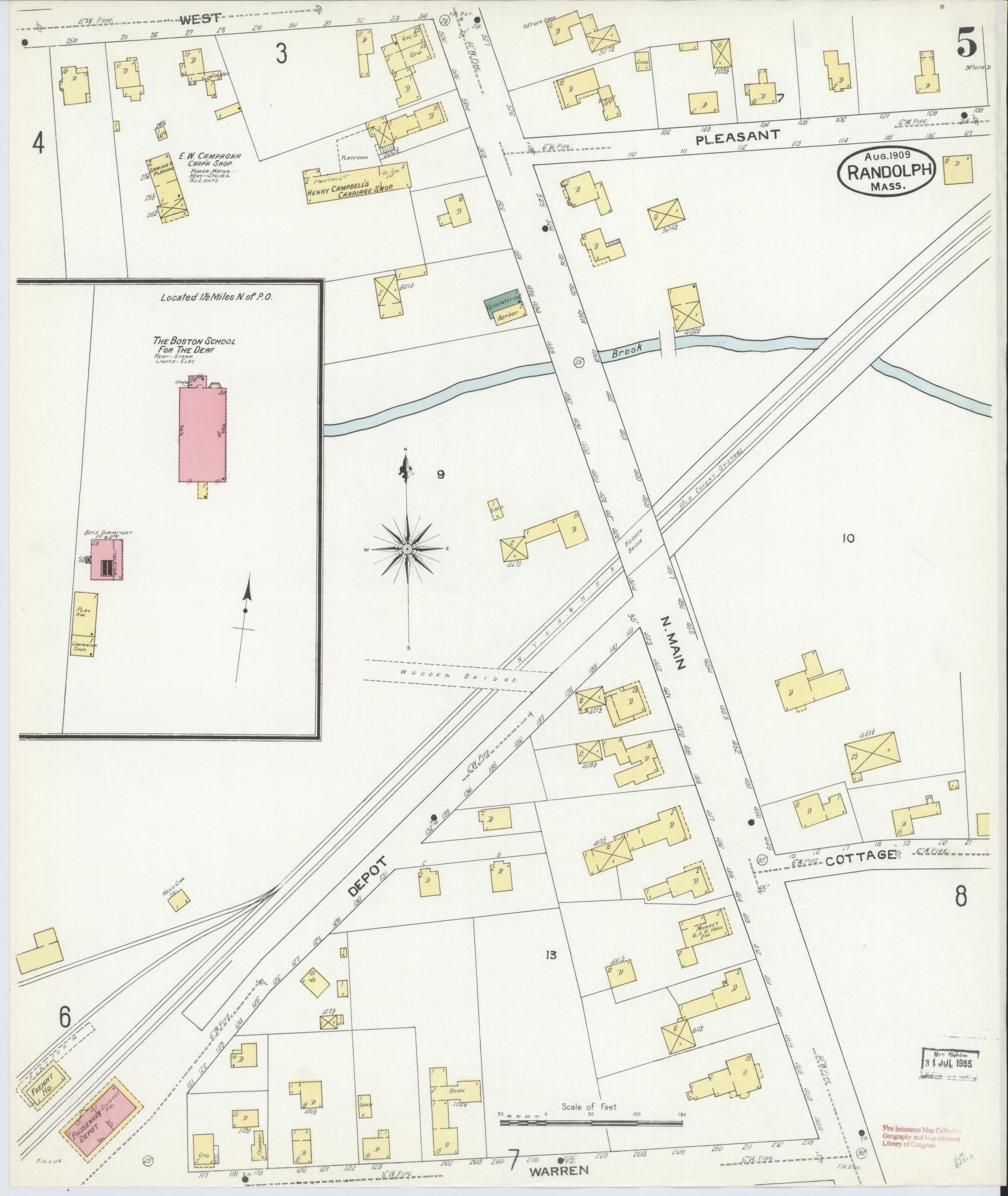 Sanborn Fire Insurance Map from Randolph, Norfolk County, Massachusetts (1909), Sheet #0005 - Complete Map Set gallery image, historic Sanborn map, vintage wall art, Massachusetts Massachusetts