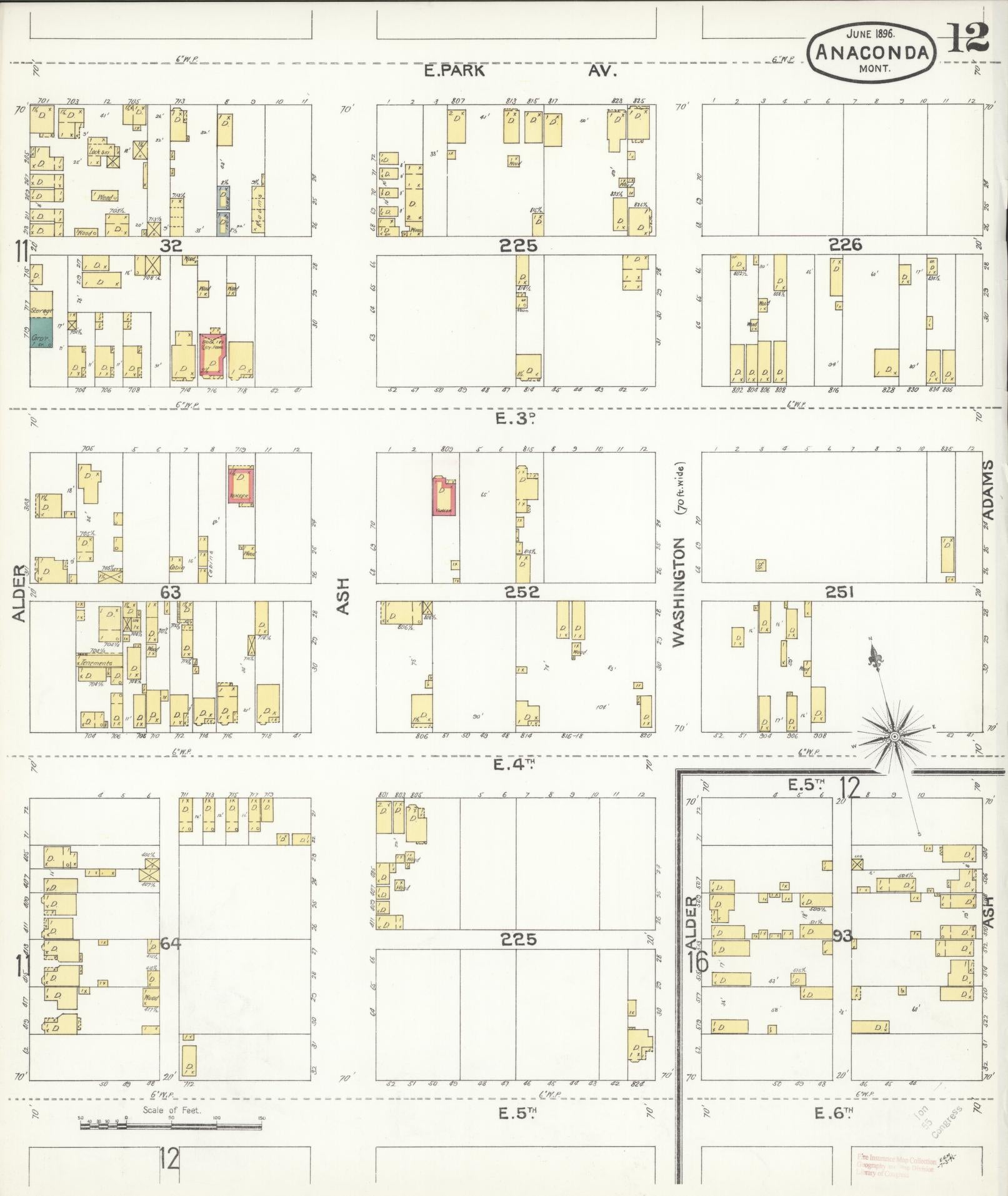 Sanborn Fire Insurance Map from Anaconda, Deer Lodge County, Montana (1896), Sheet #0012 - Complete Map Set gallery image, historic Sanborn map, vintage wall art, Montana Montana