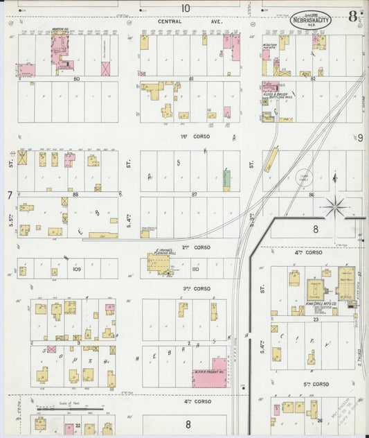 Sanborn Fire Insurance Map from Nebraska City, Otoe County, Nebraska (1899), Sheet #0008 - Historic Sanborn Fire Insurance Map Print, vintage old map wall art, antique decor, genealogy gift, Nebraska Nebraska map