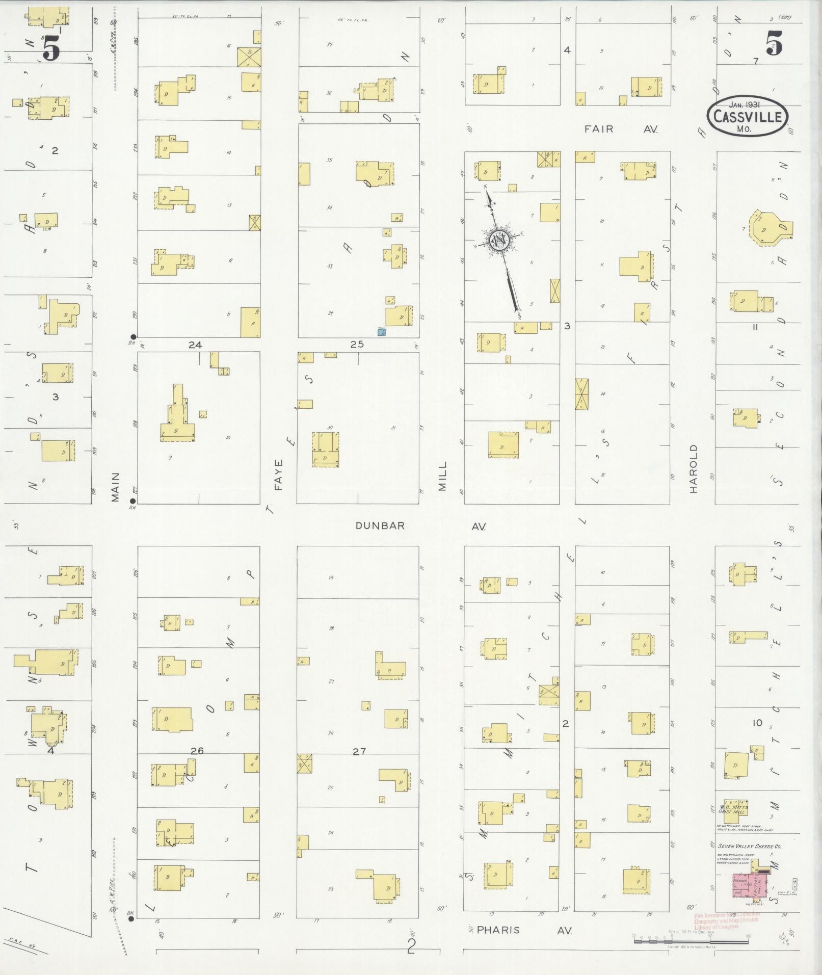 Sanborn Fire Insurance Map from Cassville, Barry County, Missouri (1931), Sheet #0005 - Historic Sanborn Fire Insurance Map Print, vintage old map wall art, antique decor, genealogy gift, Missouri Missouri map