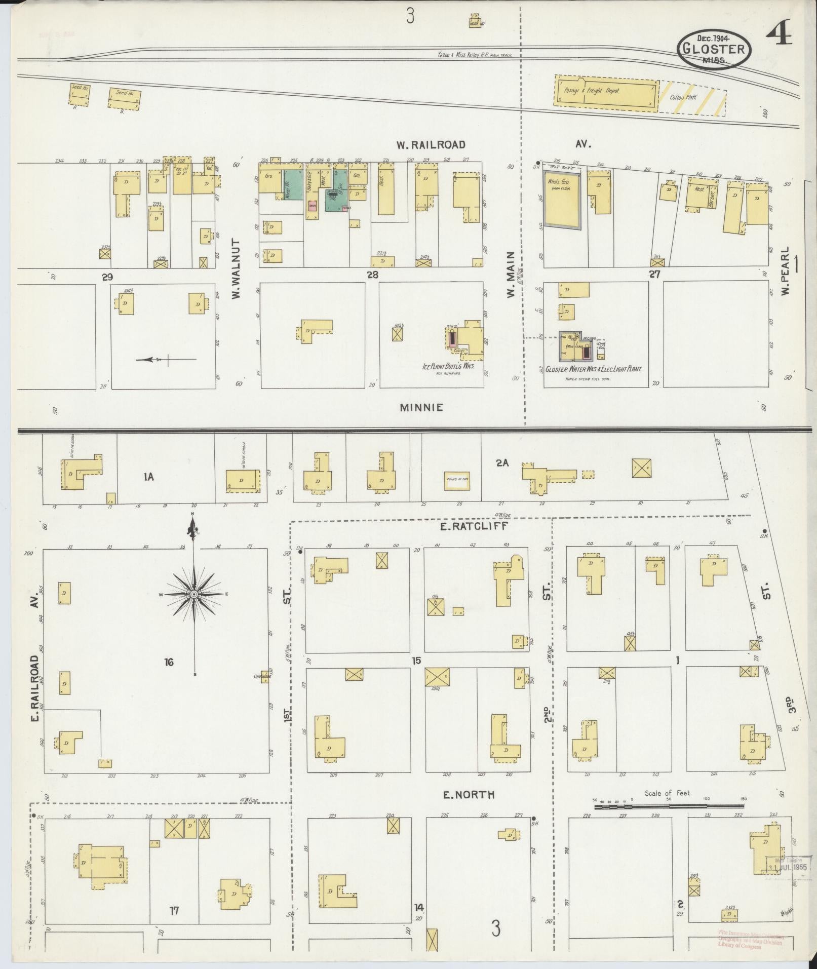 Sanborn Fire Insurance Map from Gloster, Amite County, Mississippi (1904), Sheet #0004 - Complete Map Set gallery image, historic Sanborn map, vintage wall art, Mississippi Mississippi