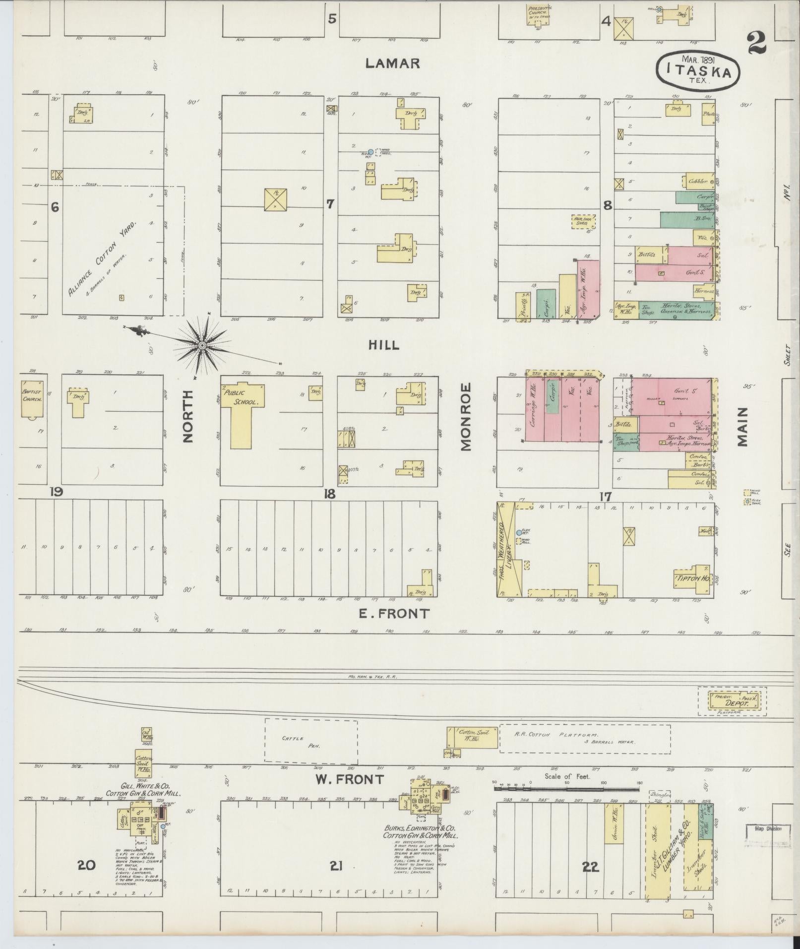 Sanborn Fire Insurance Map from Itasca, Hill County, Texas (1891), Sheet #0002 - Complete Map Set gallery image, historic Sanborn map, vintage wall art, Texas Texas