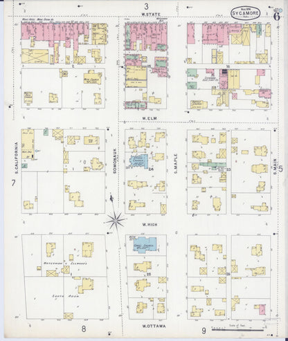 Sanborn Fire Insurance Map from Sycamore, De Kalb County, Illinois (1896), Sheet #0006 - Complete Map Set gallery image, historic Sanborn map, vintage wall art, Illinois Illinois