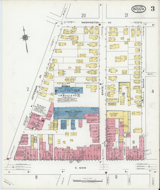 Sanborn Fire Insurance Map from Batavia, Genesee County, New York (1919), Sheet #0003 - Historic Sanborn Fire Insurance Map Print, vintage old map wall art, antique decor, genealogy gift, New York New York map